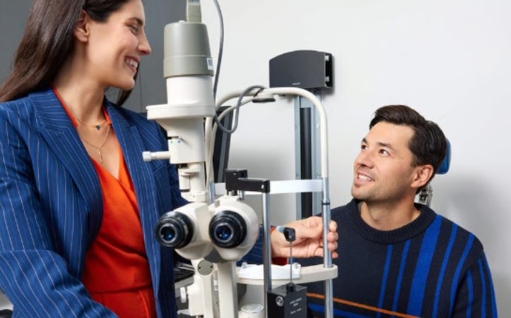 Patient at a slit-lamp examination
